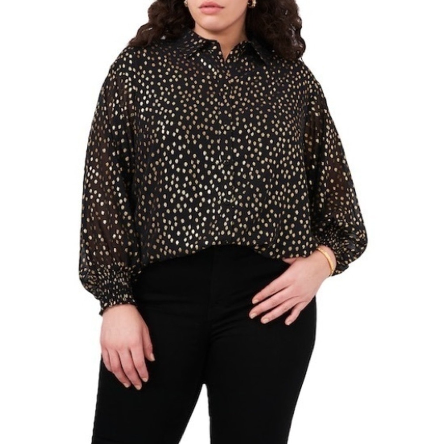 Vince Camuto Gold Polka Dot Blouse Size Xl